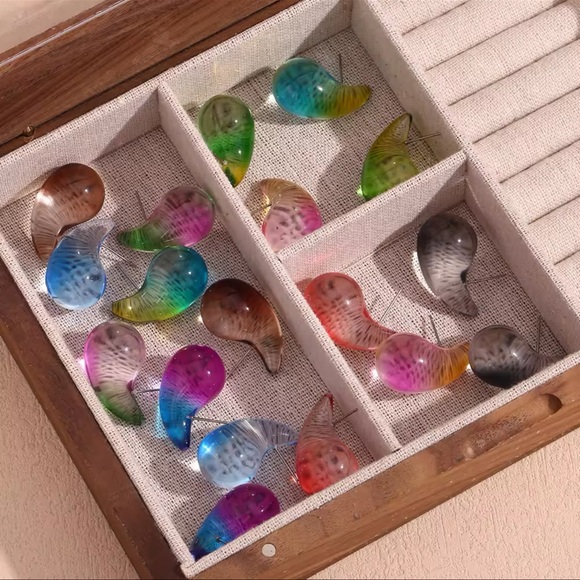 ◾️Transparent BlueYellow Resin Waterdrop Earrings - Picture 11 of 13